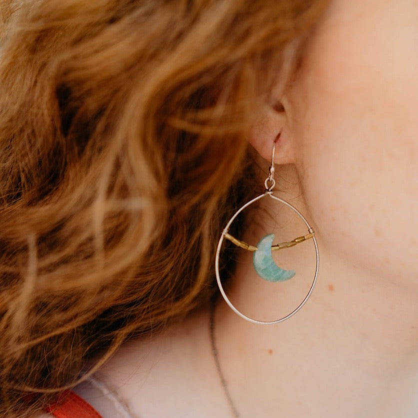 Gemstone Moon & Star Earrings - Labradorite Dangle Earrings Bella Vita Jewelry   