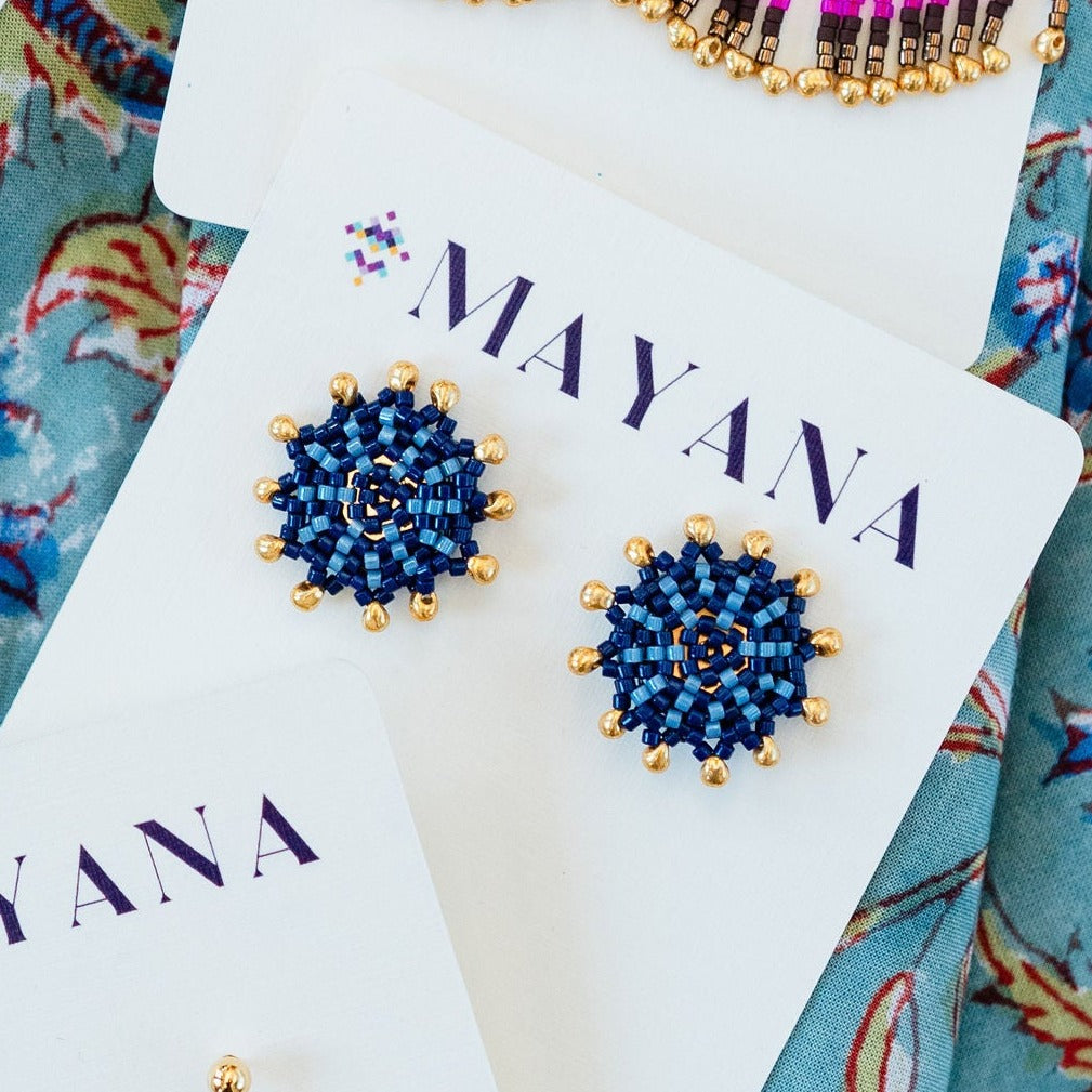 Beaded Statement Earrings Earrings Mayana #6 Circular Stud - Blue  