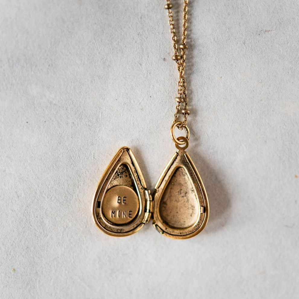 Custom Stamped Locket Locket Necklaces Bella Vita Jewelry Small Tear Drop Gold Plated 
