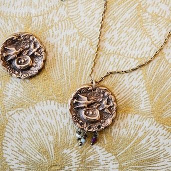 "Mama Bird" Heirloom Button Necklace Charm + Pendant Necklaces Bella Vita Jewelry   