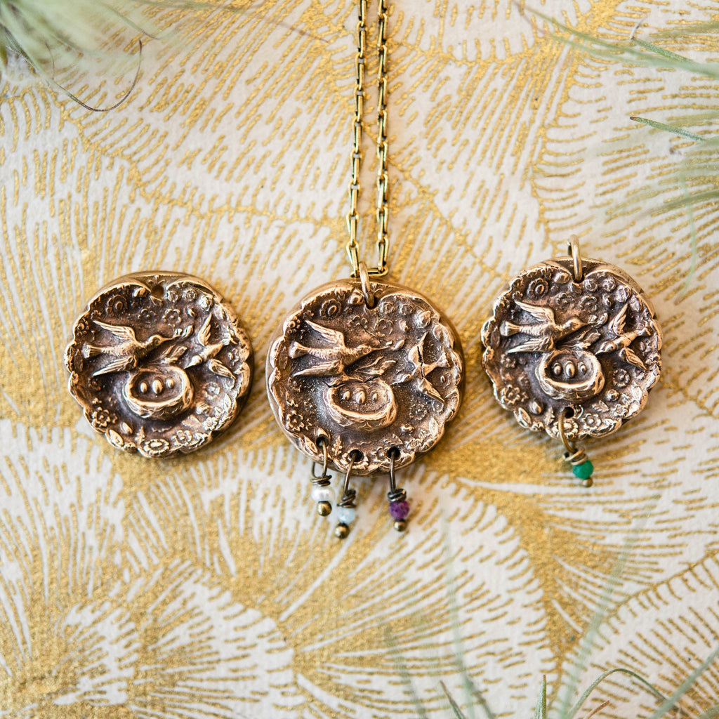 "Mama Bird" Heirloom Button Necklace Charm + Pendant Necklaces Bella Vita Jewelry   