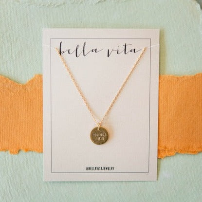 Hand Stamped Gold Charm Necklace Charm + Pendant Necklaces Bella Vita Jewelry   
