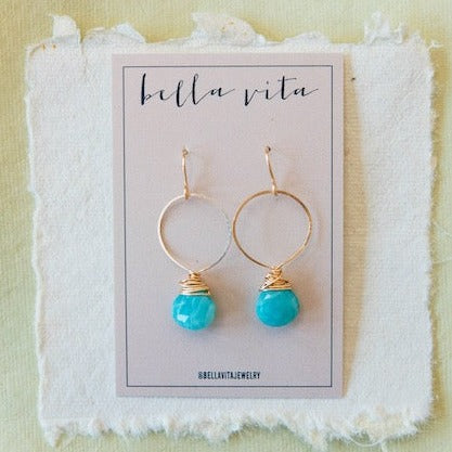 Gemstone "Megan" Hoops Hoop Earrings Bella Vita Jewelry 14K Gold FIll Amazonite