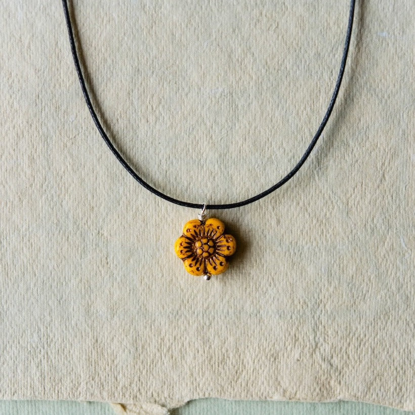 Flower Power Cord Necklace Charm + Pendant Necklaces Bella Vita Jewelry Gold Plated Marigold 