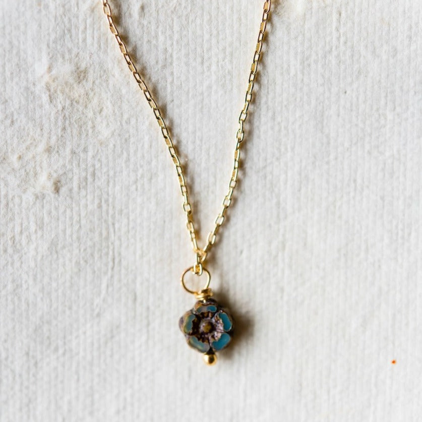 Flower Power Dainty Flower Necklace Charm + Pendant Necklaces Bella Vita Jewelry Gold Plated Teal 