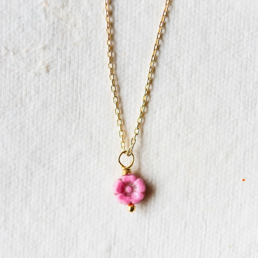 Flower Power Chain Necklace Charm + Pendant Necklaces Bella Vita Jewelry Gold Plated Pink 