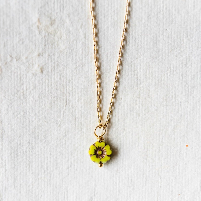 Flower Power Chain Necklace Charm + Pendant Necklaces Bella Vita Jewelry Gold Plated Lime/Aqua 