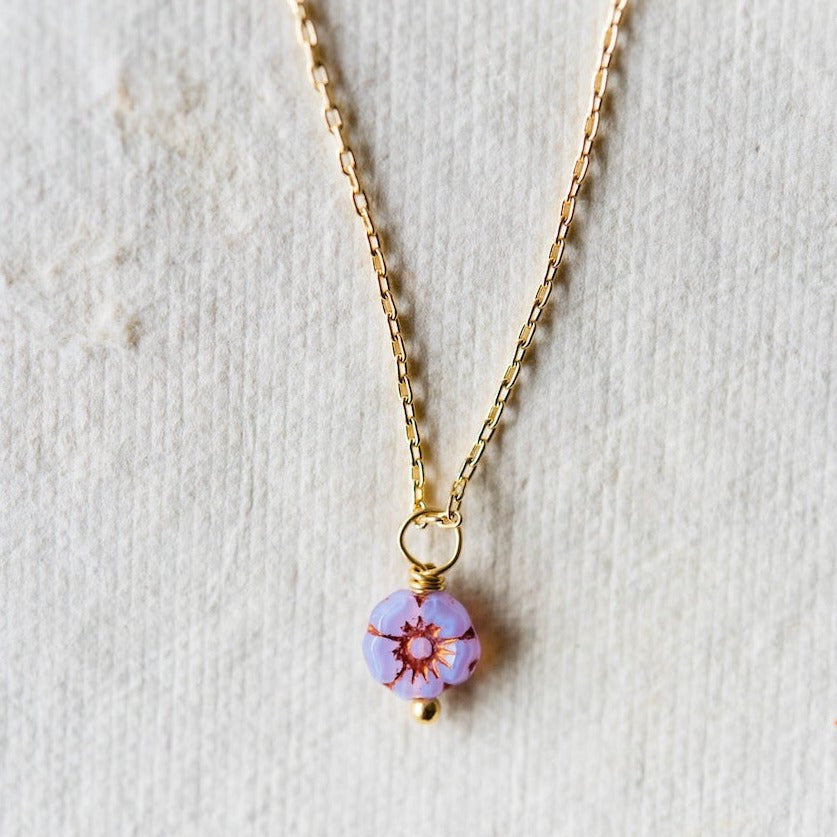 Flower Power Chain Necklace Charm + Pendant Necklaces Bella Vita Jewelry Gold Plated Purple 