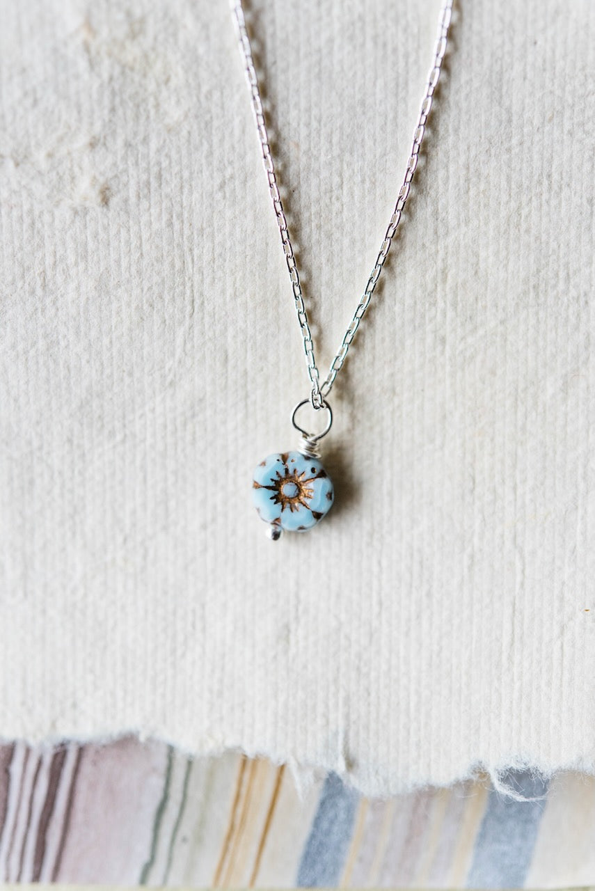 Flower Power Dainty Flower Necklace Charm + Pendant Necklaces Bella Vita Jewelry Gold Plated Aqua 