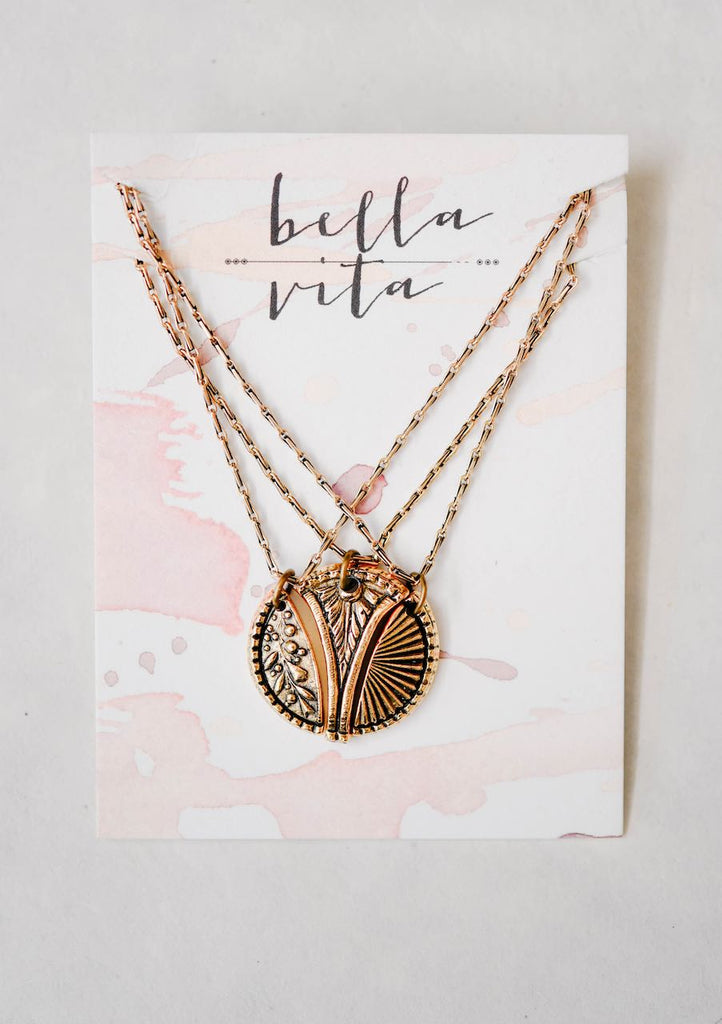 3 Piece Floral Necklace Set Charm + Pendant Necklaces Bella Vita Jewelry Gold Plated Pendant/Gold Plated Chain  
