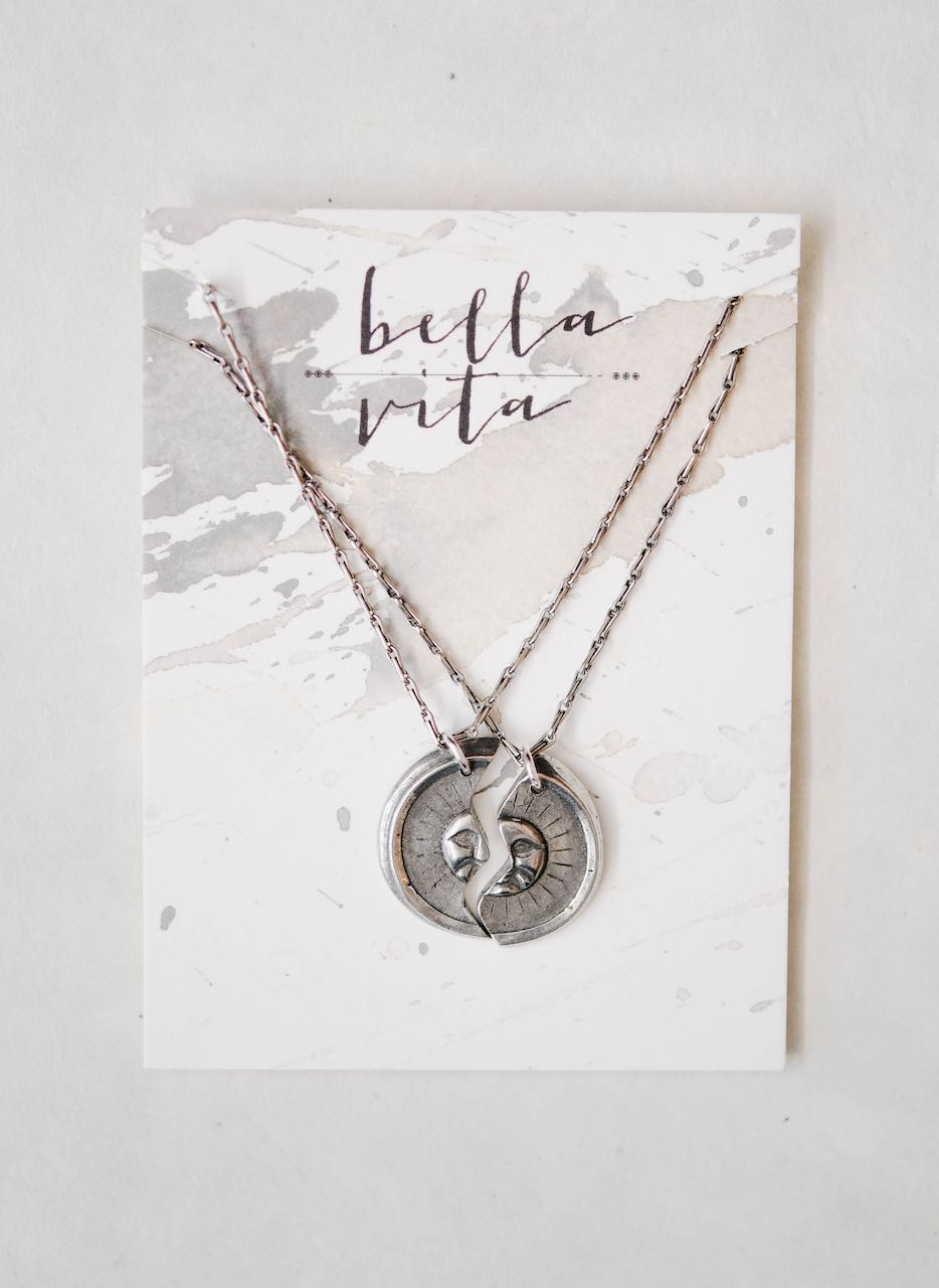 2 Piece Sun Necklace Set Charm + Pendant Necklaces Bella Vita Jewelry Pewter Pendant/Silver Plated Chain  