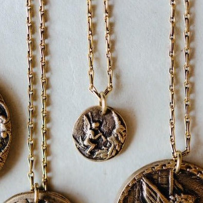 "Cherub & Moon" Token Necklace Charm + Pendant Necklaces Bella Vita Jewelry   