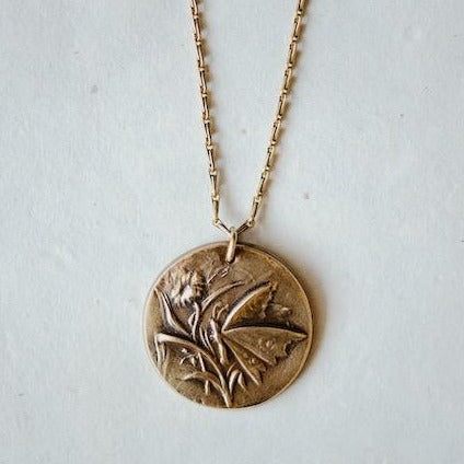 "Moth and Water Lilies" Token Necklace Charm + Pendant Necklaces Bella Vita Jewelry   