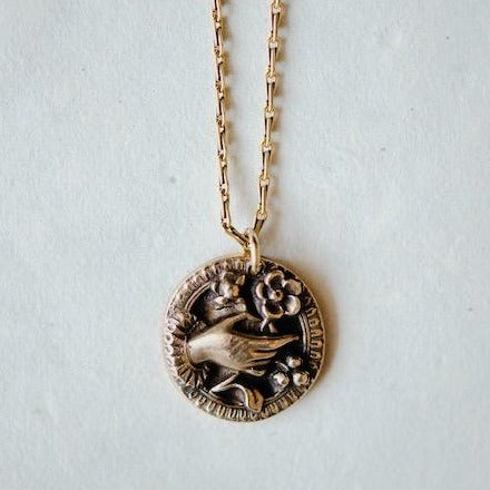 "Large Bouquet in Hand" Heirloom Button Necklace Charm + Pendant Necklaces Bella Vita Jewelry   