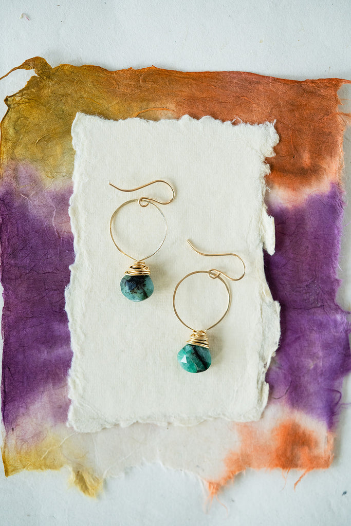 Gemstone "Megan" Hoops Hoop Earrings Bella Vita Jewelry 14K Gold FIll Emerald 