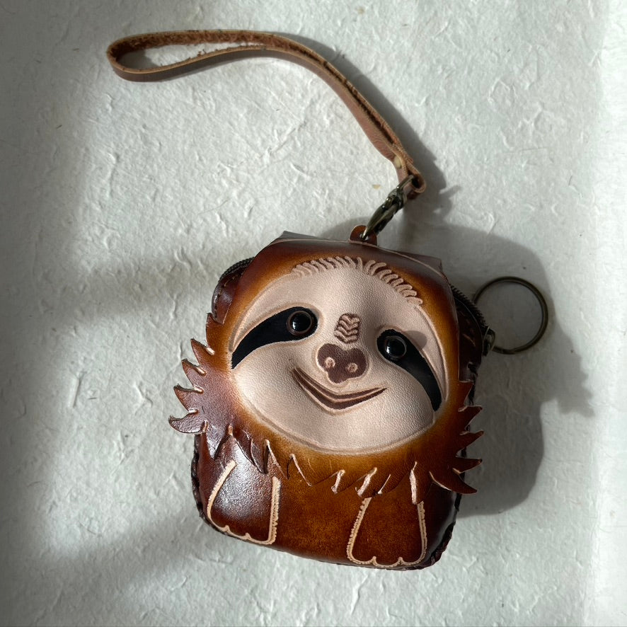 Handmade Leather Coin Wristlet Kids Sunflower Handmade #1 Sloth  