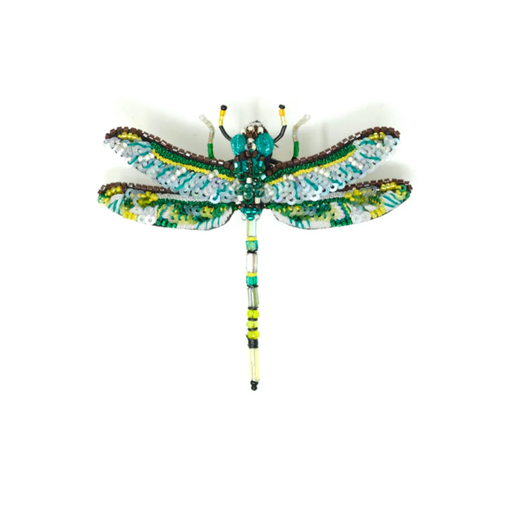 Hand Embroidered Brooch Brooches + Pins Trovelore Green Darner Dragonfly (size: 2.75" W x 3" T)  