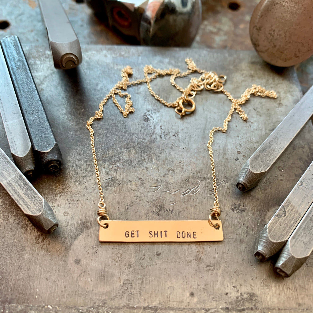 Hand Stamped Bar Necklace Charm + Pendant Necklaces Bella Vita Jewelry 14k Gold Fill  