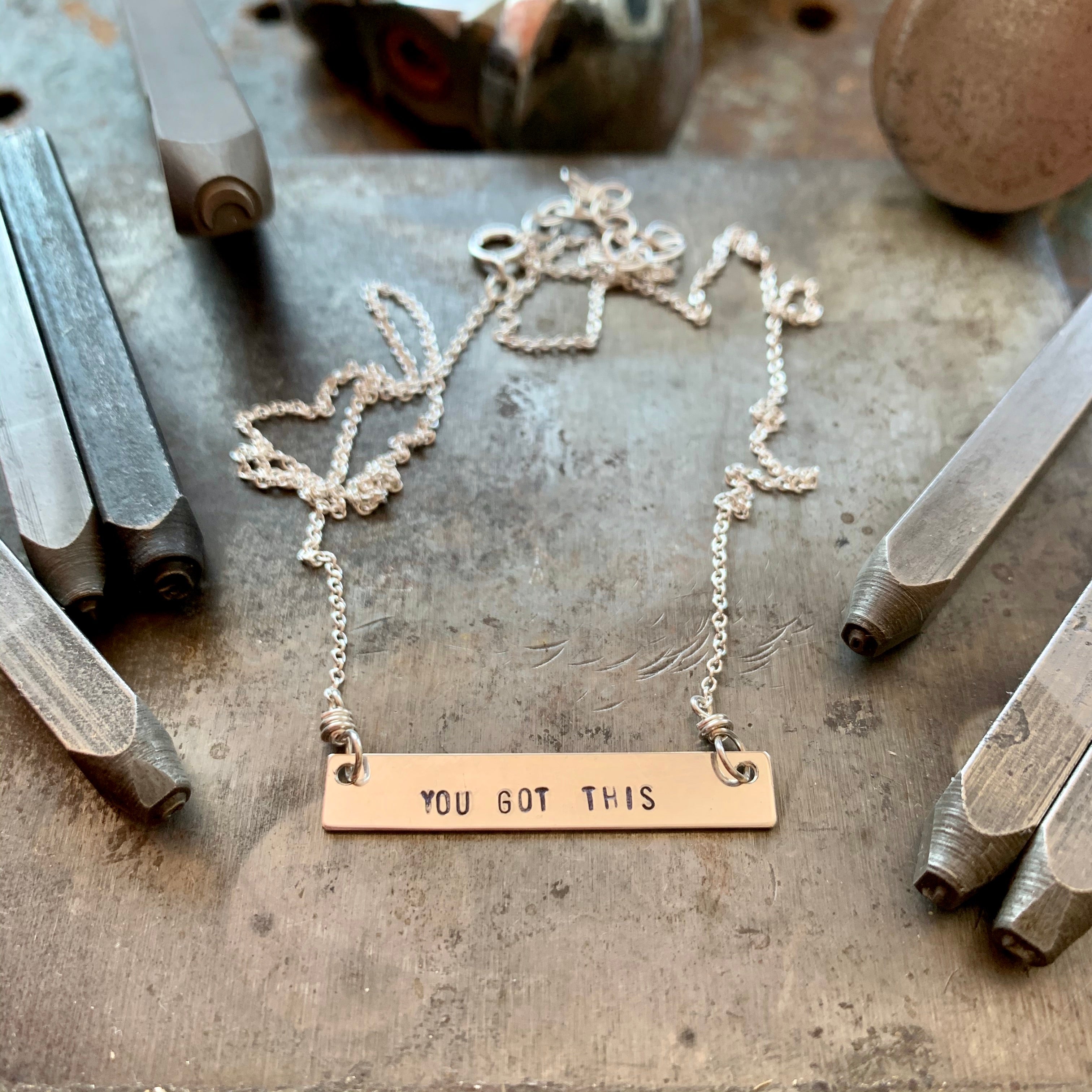 Stamped deals bar necklace