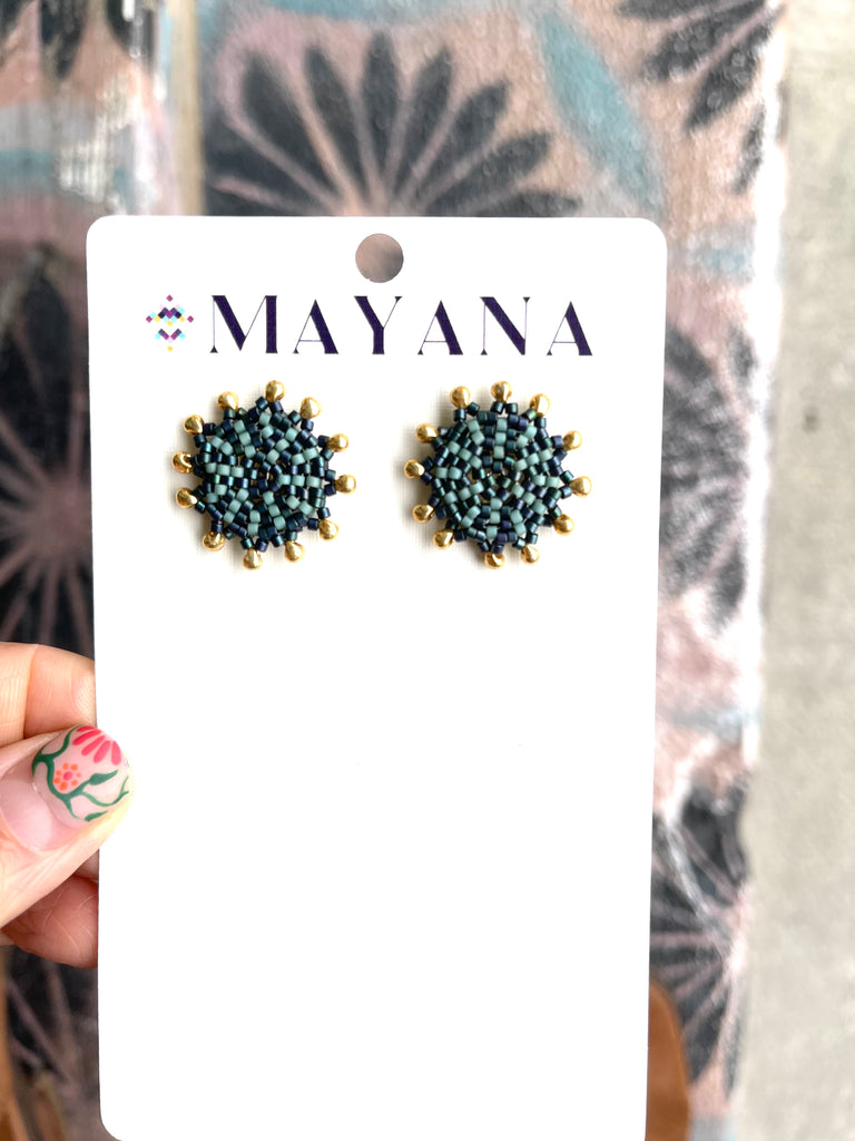 Beaded Statement Earrings Earrings Mayana #9 Circular Stud - Green  