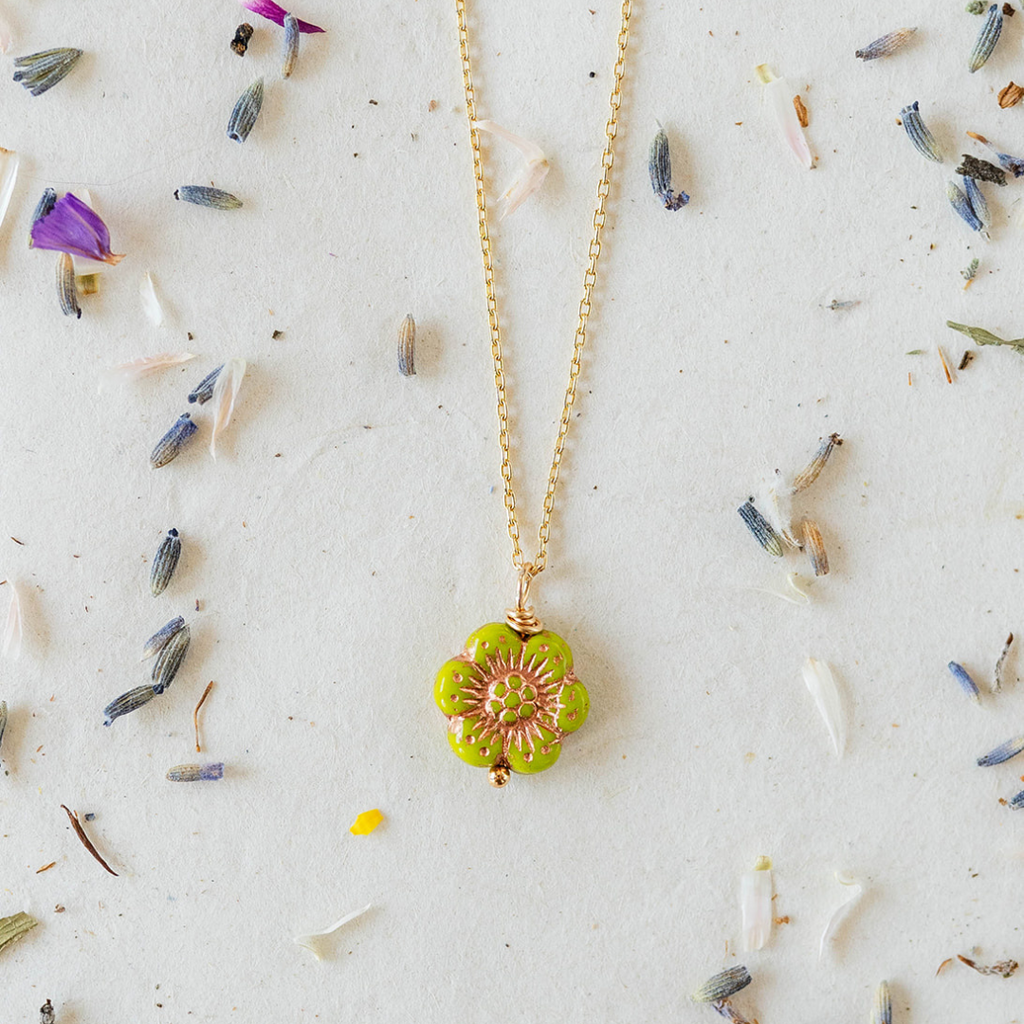 Flower Power Large Chain Necklace Charm + Pendant Necklaces Bella Vita Jewelry Gold Plated Lime 
