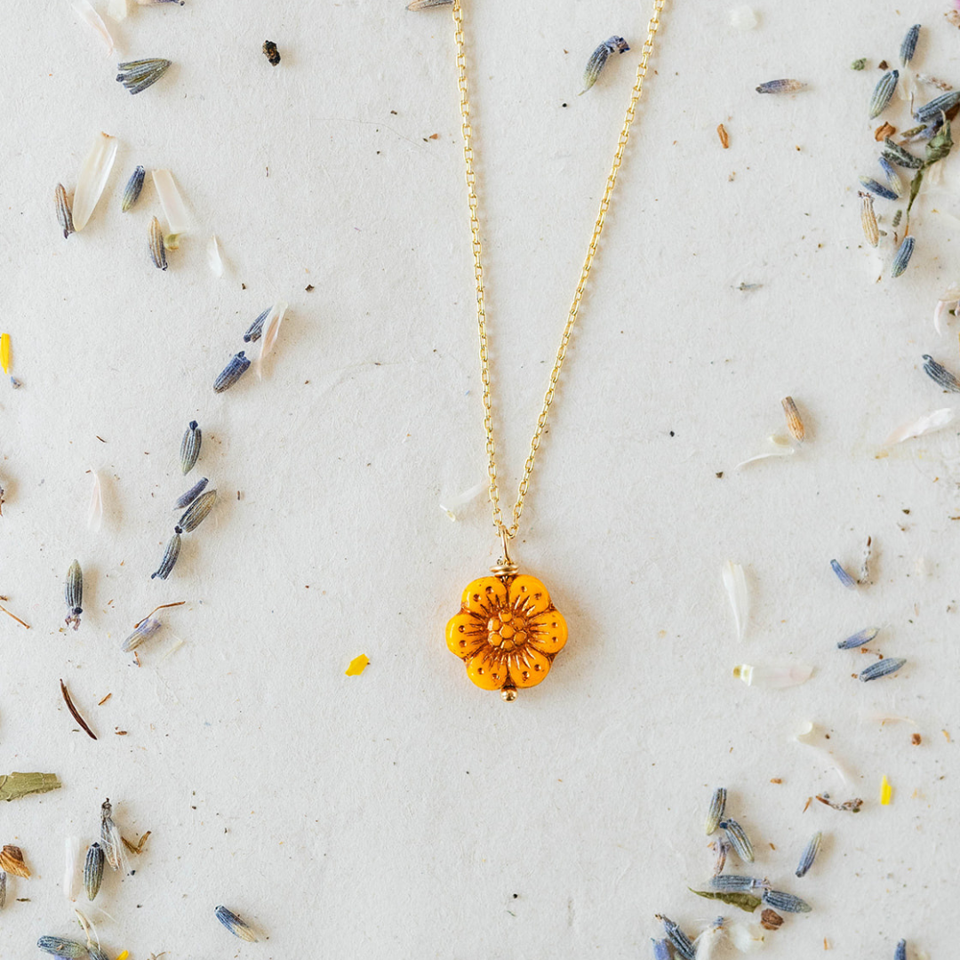 Flower Power Chain Necklace Charm + Pendant Necklaces Bella Vita Jewelry Gold Plated Marigold 