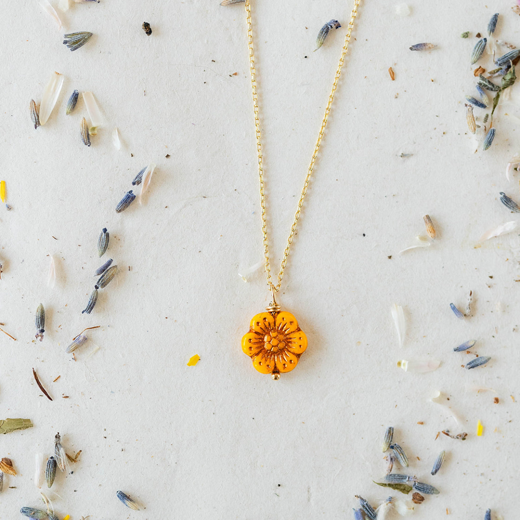 Flower Power Large Chain Necklace Charm + Pendant Necklaces Bella Vita Jewelry Gold Plated Marigold 