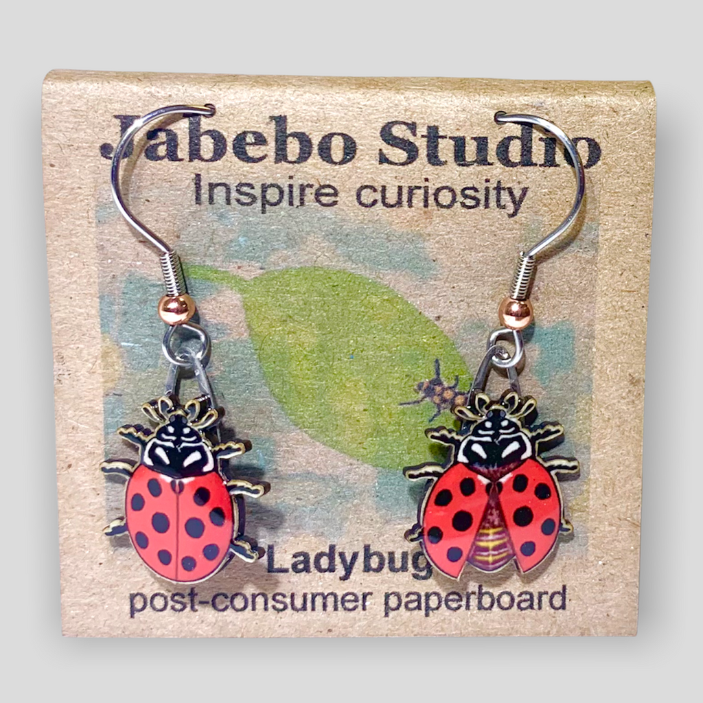Upcycled Nature Inspired Earrings Dangle Earrings Jabebo Lady Bug  