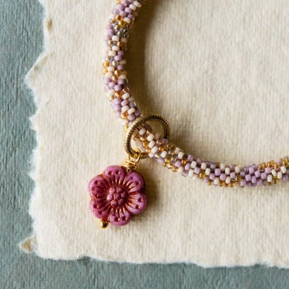 Flower Power Beaded Bangle Beaded Bangles Bella Vita Jewelry Silver Plated Pink 