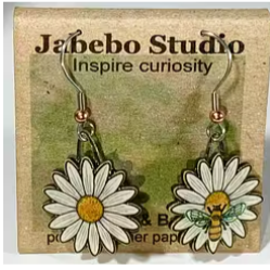 Upcycled Nature Inspired Earrings Dangle Earrings Jabebo Daisy w/ Bee  