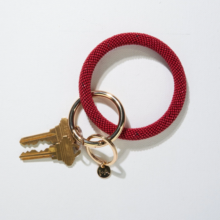 Beaded Key Ring w/ Gold Clip Key Chains Ink + Alloy Red  