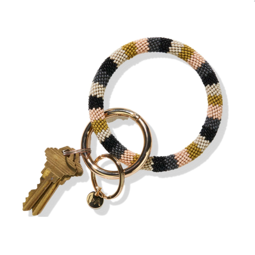 Beaded Key Ring w/ Gold Clip Key Chains Ink + Alloy Stripe - Muted  