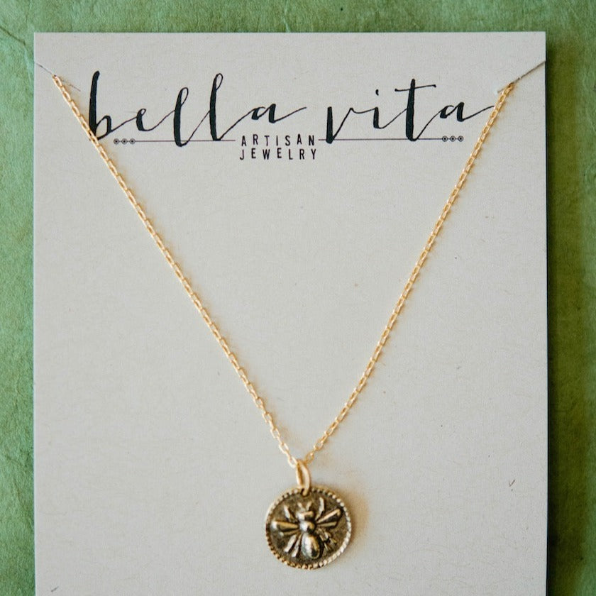 Tiny Token Bee Necklace Charm + Pendant Necklaces Bella Vita Jewelry   