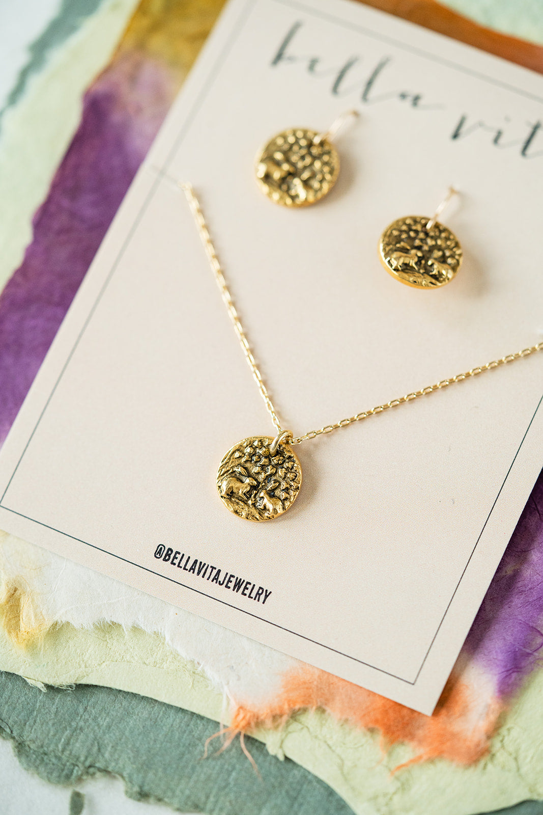 Bitty Buttons Necklace & Earring Gift Sets Charm + Pendant Necklaces Bella Vita Jewelry Gold Plated Set Bunnies 