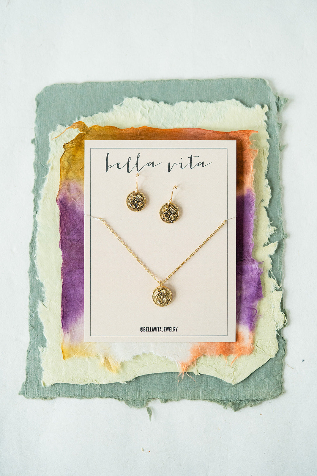 Bitty Buttons Necklace & Earring Gift Sets Charm + Pendant Necklaces Bella Vita Jewelry Pewter Set Clover 