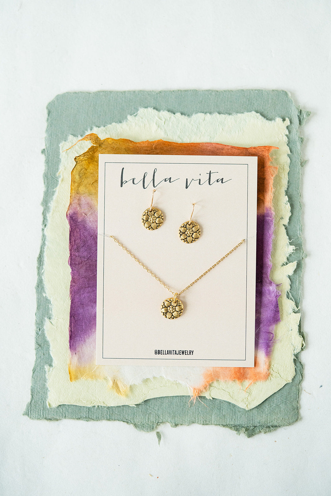 Bitty Buttons Necklace & Earring Gift Sets Charm + Pendant Necklaces Bella Vita Jewelry Pewter Set Flower 