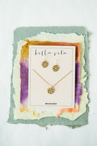 Bitty Buttons Necklace & Earring Gift Sets Charm + Pendant Necklaces Bella Vita Jewelry Pewter Set Flower 