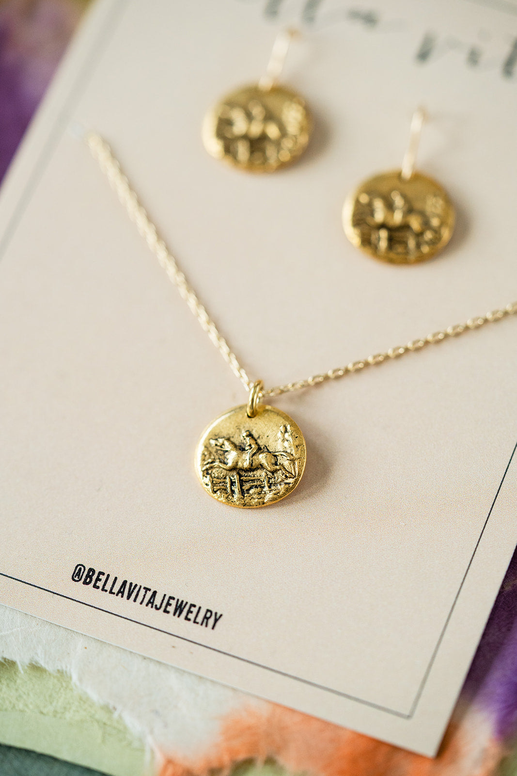 Bitty Buttons Necklace & Earring Gift Sets Charm + Pendant Necklaces Bella Vita Jewelry Gold Plated Set Horse 
