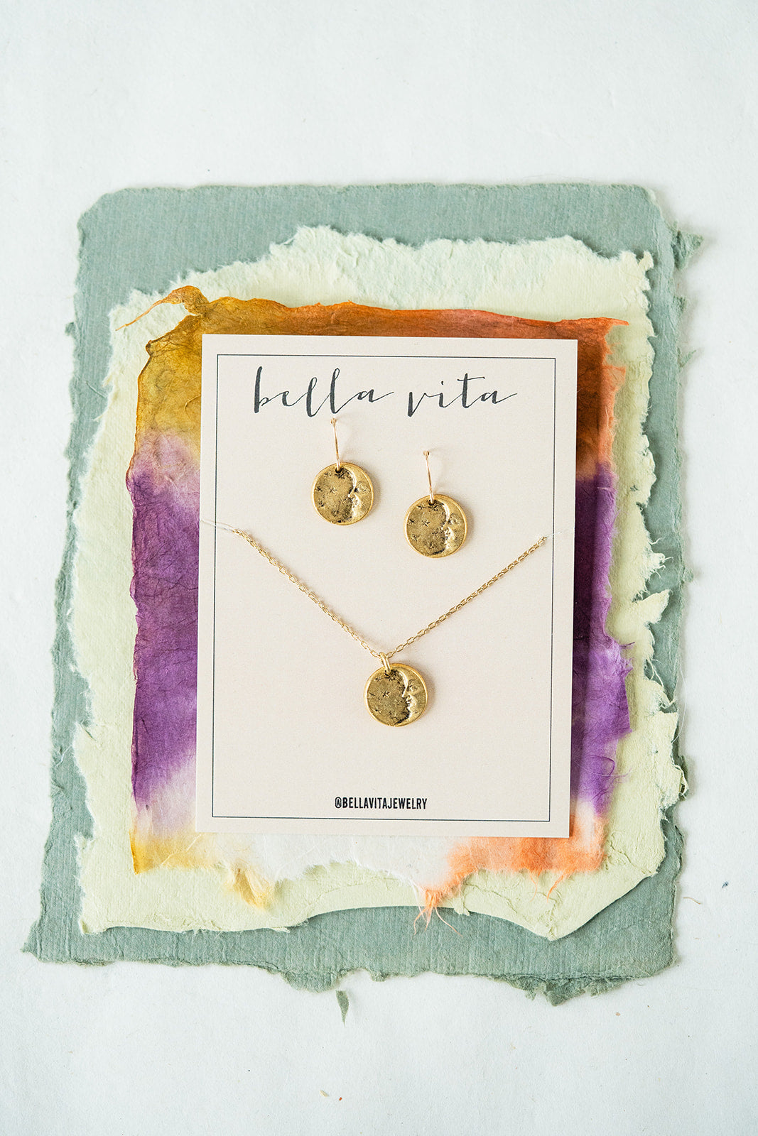 Bitty Buttons Necklace & Earring Gift Sets Charm + Pendant Necklaces Bella Vita Jewelry Pewter Set Moon and Stars 