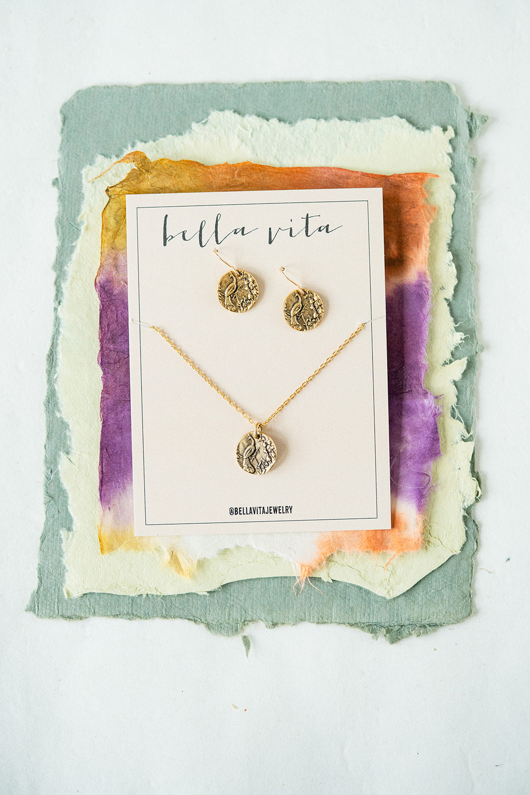 Bitty Buttons Necklace & Earring Gift Sets Charm + Pendant Necklaces Bella Vita Jewelry Pewter Set Peacock 