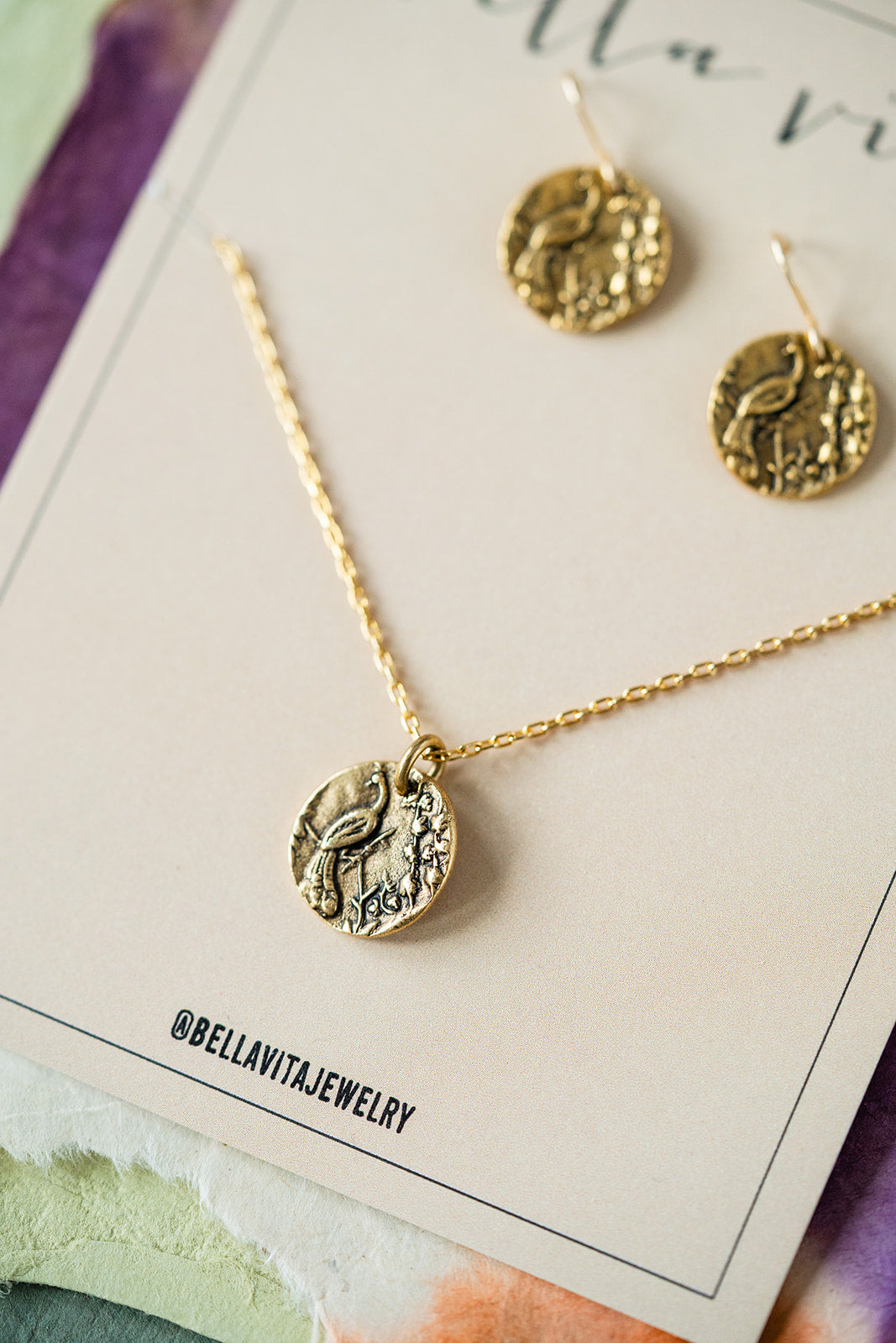 Bitty Buttons Necklace & Earring Gift Sets Charm + Pendant Necklaces Bella Vita Jewelry Gold Plated Set Peacock 