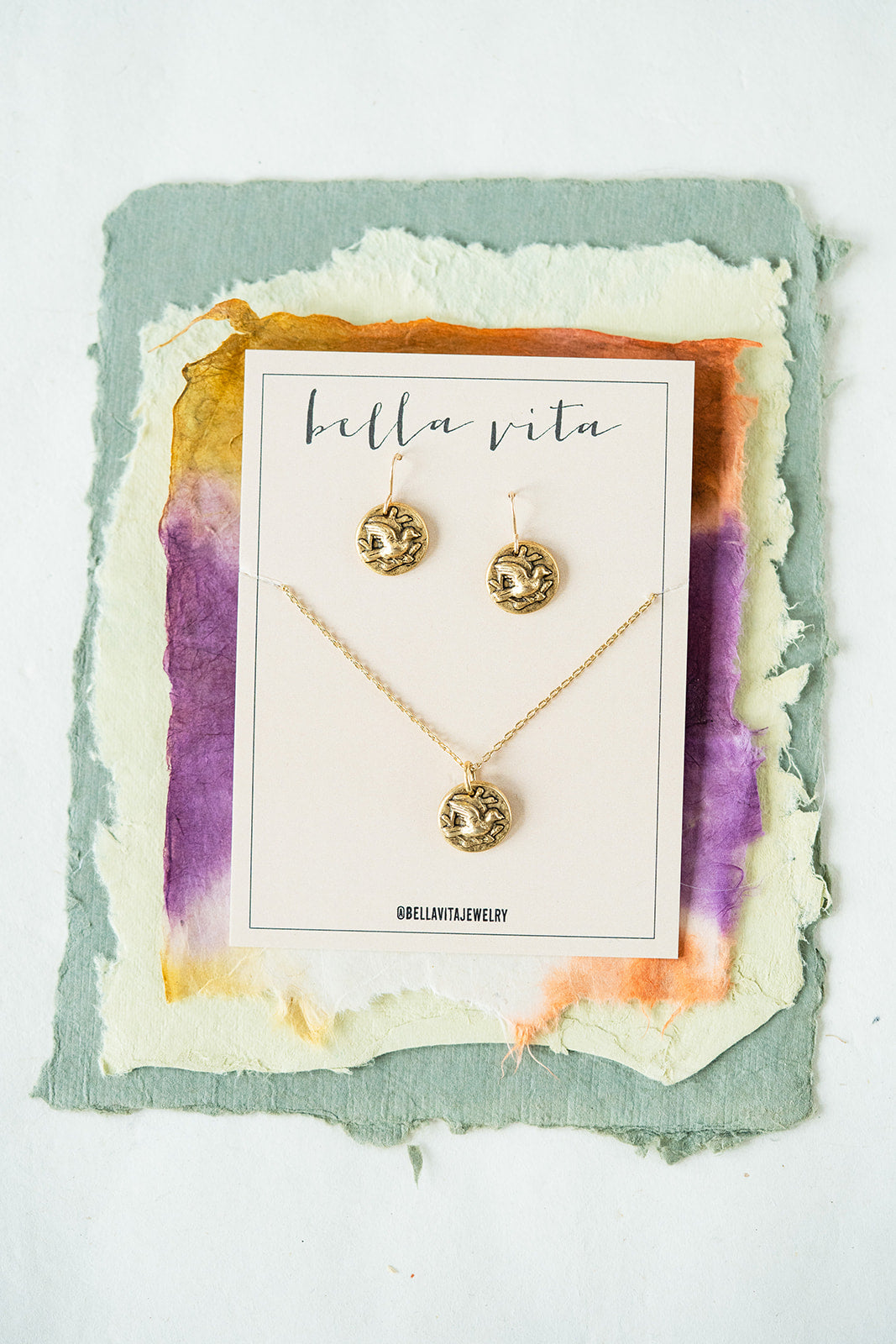 Bitty Buttons Necklace & Earring Gift Sets Charm + Pendant Necklaces Bella Vita Jewelry Pewter Set Sparrow 