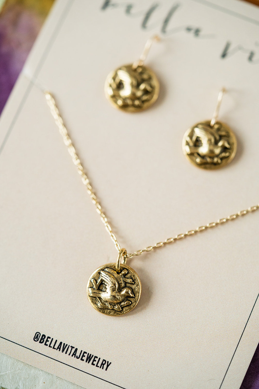 Bitty Buttons Necklace & Earring Gift Sets Charm + Pendant Necklaces Bella Vita Jewelry Gold Plated Set Sparrow 