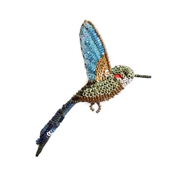 Hand Embroidered Brooch Brooches + Pins Trovelore Tropical Hummingbird (size: 1.5" W x 3" T)  