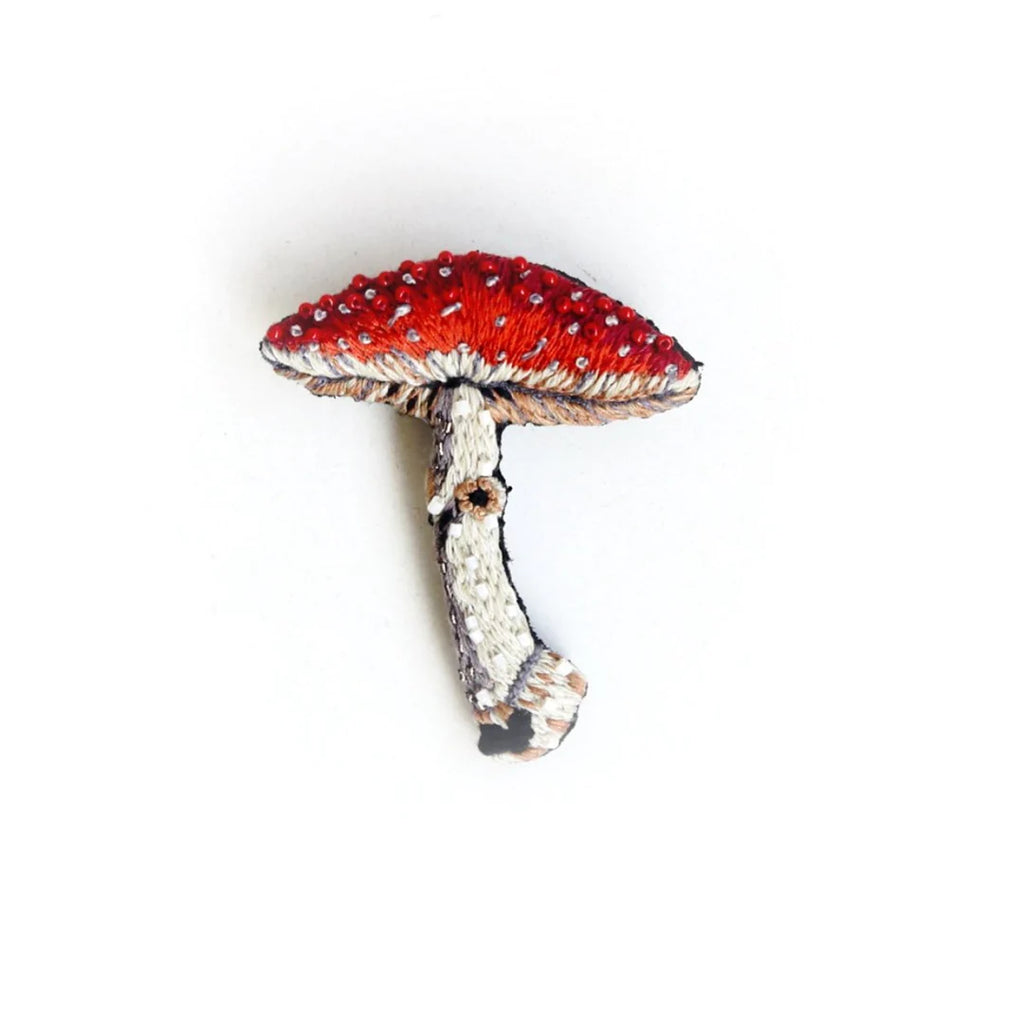 Hand Embroidered Brooch Brooches + Pins Trovelore Fly Amanita Mushroom (size: 1.75" T x 2" W)  