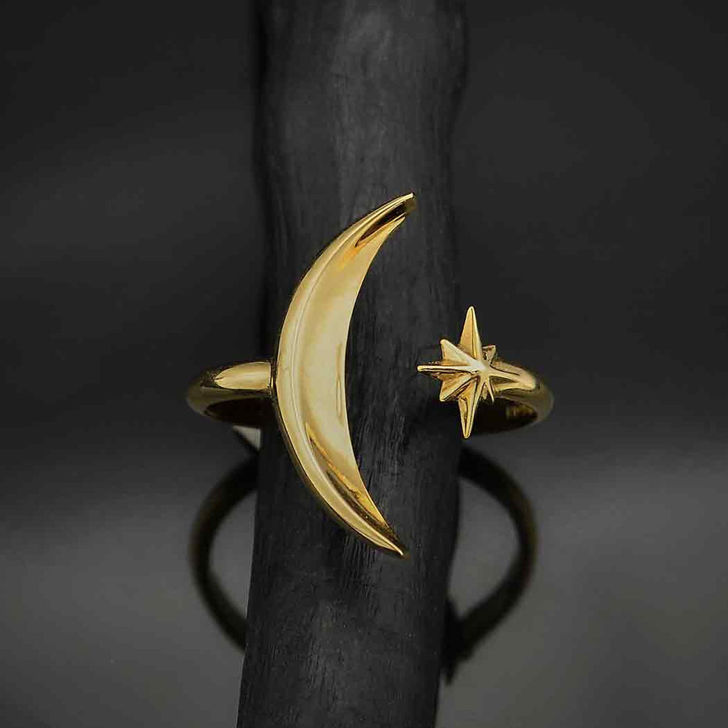 Adjustable Crescent and Star Ring Rings Nina Designs Bronze  