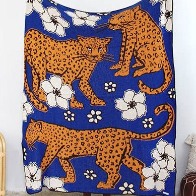 Leopard in Flower Patch Knit Blanket - Blue Home Accents Calhoun & Co.   